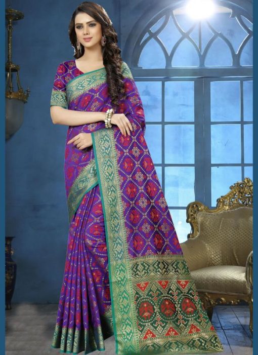 Appealing Purple Jacquard Zari Print Traditional Saree