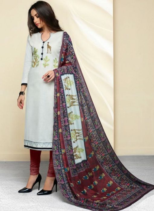 Lovely Off White Cotton Printed Party Wear Churidar Suit