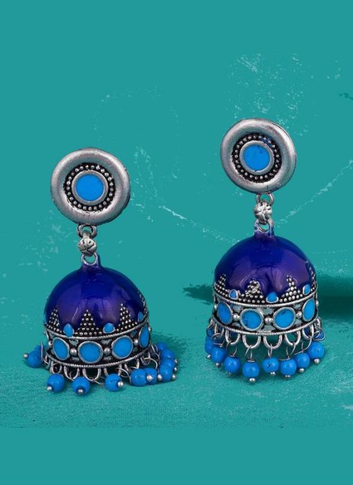 Attractive Blue Colored Jhumki Style Earrings