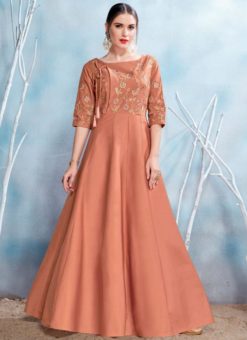 Beautiful Brown Satin Designer Party Wear Gown