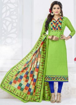 Graceful Green Chanderi Cotton Digital Print Churidar Salwar Suit