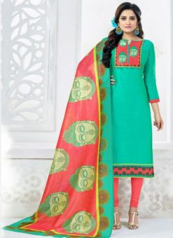 Alluring Sea Green Chanderi Cotton Digital Print Churidar Salwar Suit