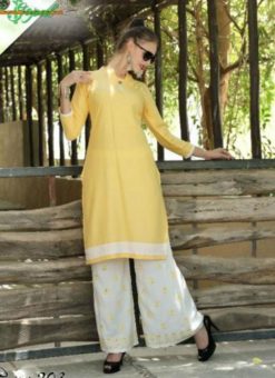 Alluring Yellow Maslin Designer Partywear Palazzo Suit