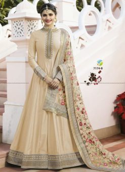 Dazzling Beige Silk Party Wear Designer Anarkali Salwar Suit