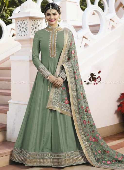 Astonishing Green Silk Designer Party Wear Anarkali Salwar Suit