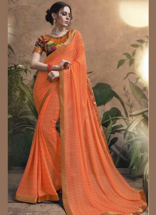 Luxurious Orange Georgette Party Wear Saree