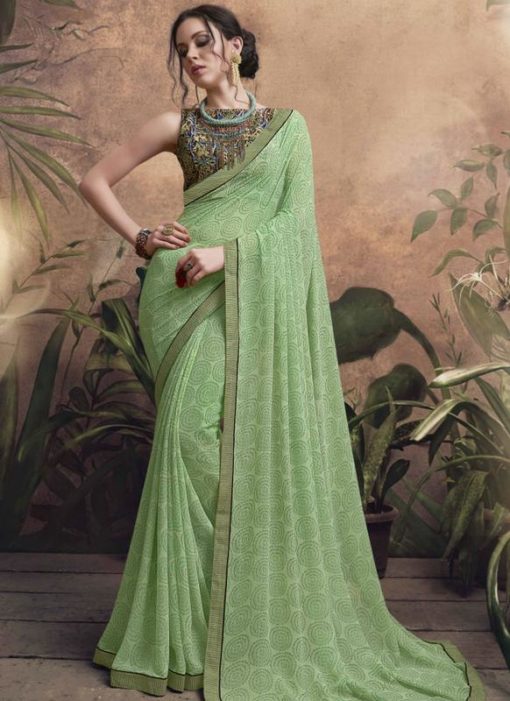 Lovely Olive Georgette Party Wear Saree
