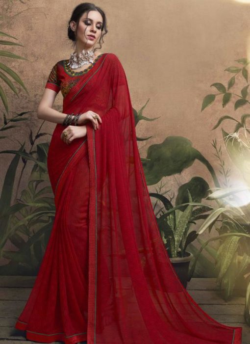 Appealing Red Georgette Party Wear Saree