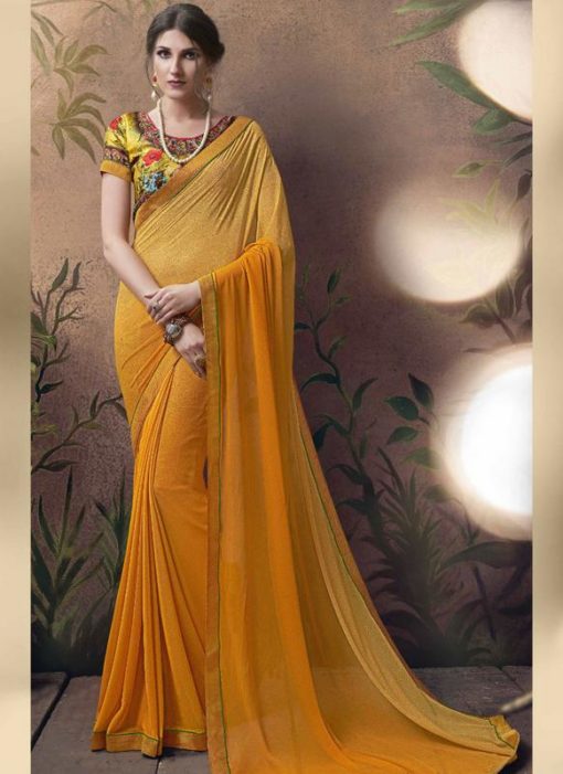 Winsome Yellow Gerogette Party Wear Saree