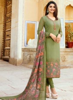 Glorious Green Crepe Embroidered Work Party Wear Churidar Suit
