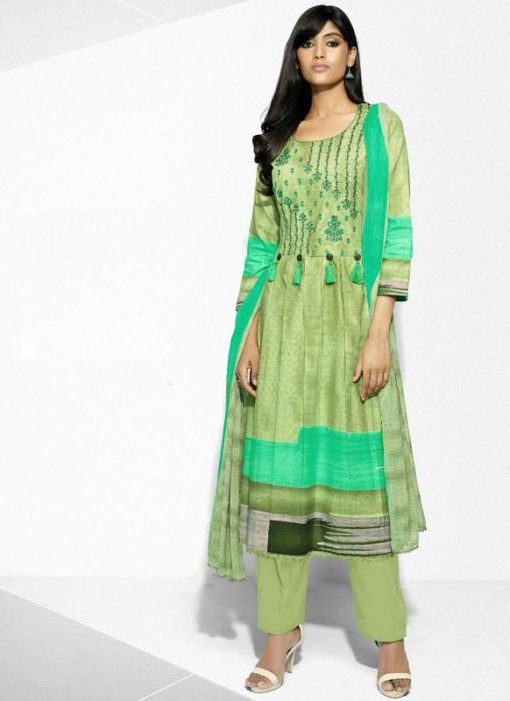 Amazing Green Cotton Embroidered Work Designer Salwar Suit