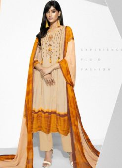 Lovely Beige Cotton Designer Embroidered Wrok Salwar Suit