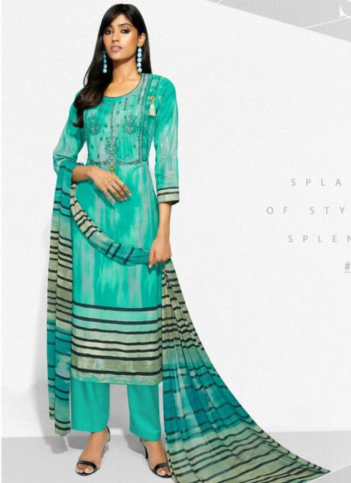 Blisful Sea Green Cotton Embroidered Wrok Party Wear Salwar Suit