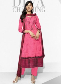 Charming Pink Cotton Designer Embroidered Work Party Wear Salwar Suit