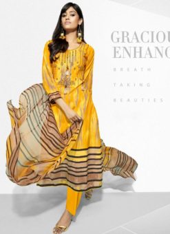 Excellent Yellow Cotton Designer Embroidered Work Salwar Suit