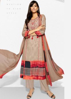 Graceful Brown Cotton Designer Embroidered Wrok Salwar Suit