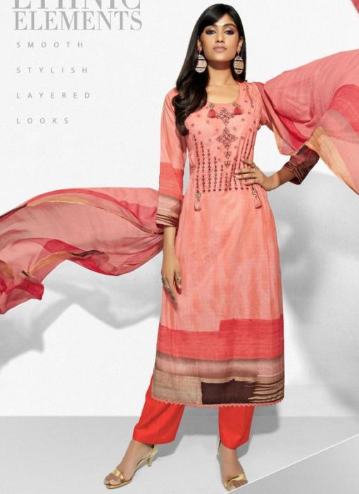 Elegant Peach Cotton Designer Embroidered Work Salwar Suit