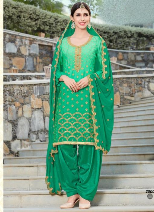 Excellent Green Shaded Georgette Designer Patiyala Salwar Kameez