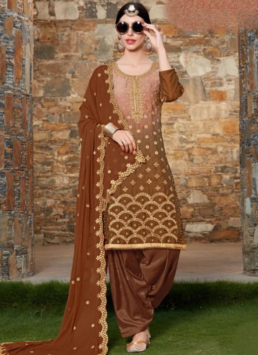 Attractive Brown Shaded Georgette Designer Patiyala Salwar Kameez