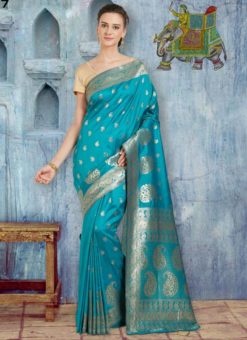 Grandiose Teal Blue Banarasi Silk Designer Saree