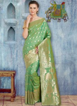 Luxurious Green Banarasi Silk Designer Saree