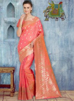 Lovely Pink Banarasi Silk Designer Saree