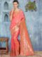 Attractive Pink Banarasi Silk Zari Print Saree