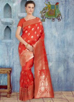 Elegant Red Banarasi Silk Designer Saree