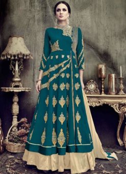 Attractive Teal Blue Georgette Designer Long Lehenga Choli Suit