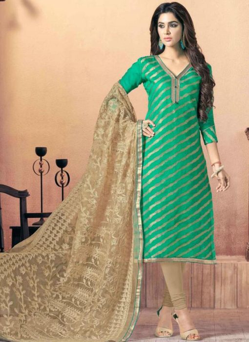Magnificent Green Jacquard Party Wear Designer Churidar Suit