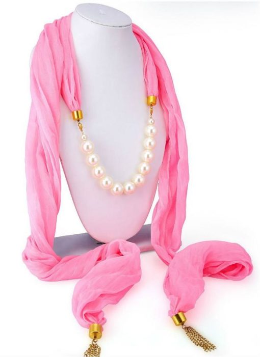 Amazing Pink Chiffon Designer Scarf With Party Wear Necklace