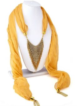 Blisful Brown Chiffon Designer Scarf With Party Wear Necklace