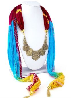 Multicolor Silk Designer Scarf With Party Wear Necklace
