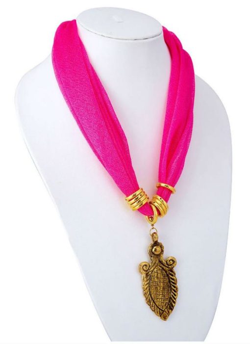 Alluring Pink Chiffon Scarf With Designer Party Wear Necklace