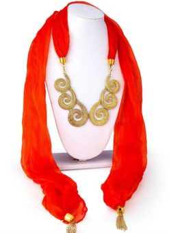 Marvellous Red Chiffon Designer Scarf With Party Wear Necklace
