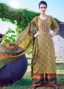 Lovely Green Satin Printed Palazzo Suit