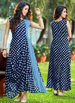 Blisful Blue And Navy Blue Designer Georgette Party Wear Kurti