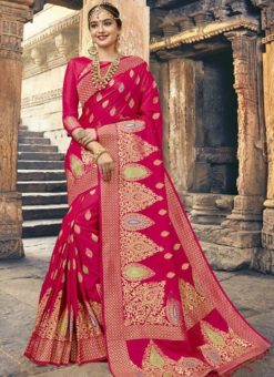 Luxurious Red Silk Zari Print Traditional Saree