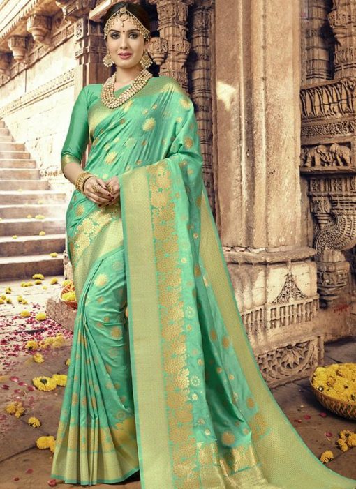 Graceful Green Silk Zari Print Traditional Saree