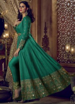 Grandiose Green Silk Designer Wedding Anarkali Salwar Suit