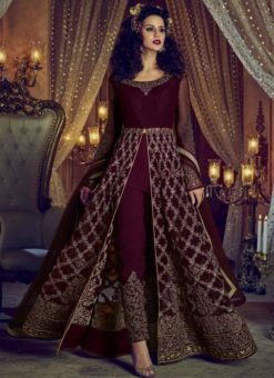 Majestic Wine Net Designer Wedding Anarkali Salwar Suit