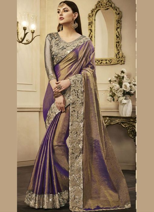 Amazing Purple Shaded Chanderi Silk Party Wear Saree