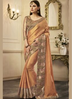 Stunning Peach Shaded Chanderi Silk Designer Saree
