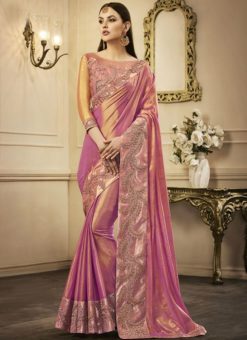 Lovely Pink Shaded Designer Chanderi Silk Saree