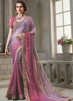Stupendous Pink And Grey Silk Patch Border Designer Saree