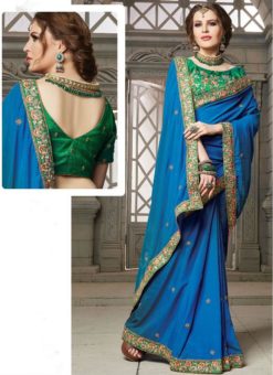 Beautiful Blue Silk Patch Border Designer Saree