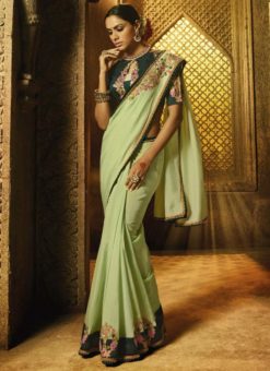 Captivating Green Silk Designer Party Wear Saree