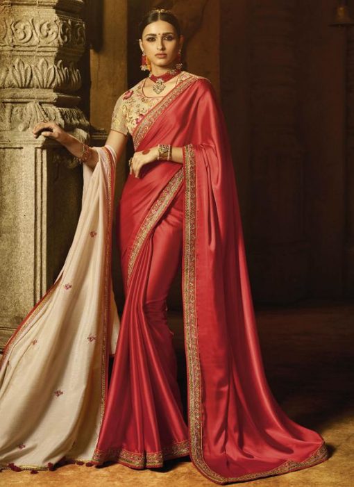 Amazing Red Silk Party Wear Designer Saree