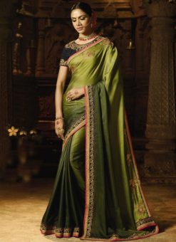 Appealing Green Silk Designer Party Wear Saree