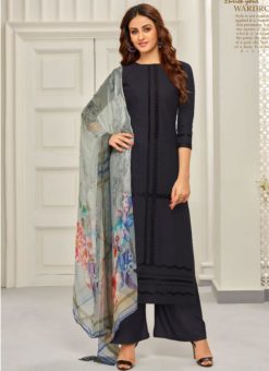 Beautiful Black Cotton Designer Embroidered Work Palazzo Suit